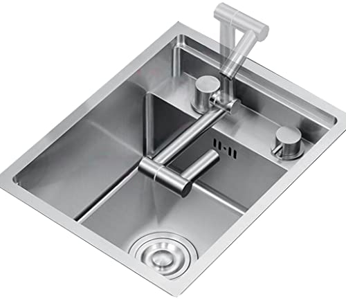 Single Bowl Stainless Steel Bar Invisible Sink Kitchen Concealed Single Bowl Sink Mini Dish Basin Small Sink with Cover, Folding Tap (Color : Silver, Size : 30 * 45 * 23cm)