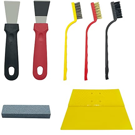 XINGSUI 7-piece set Cleaning Scraper,Cooktop Scraper Scrubber Brush,Scraper non Scratch,Plastic Defrosting Shovel,Sharpening stone,Cleaning Tools for Pot Pan Household
