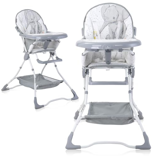 Lorelli Kinderhochstuhl klappbar, Kinderstuhl Bonbon, Hochstuhl für Babys, sicherer und bequemer Babyhochstuhl mit Doppeltablett und Aufbewahrungskorb, dunkelgrau