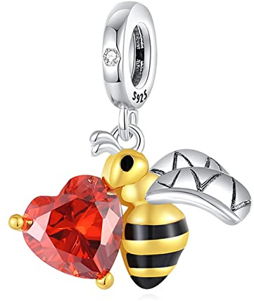 Annmors Charm 925 Perles En Argent Sterling Bee and Love pouravec Zircone,Breloque Compatible pour Européen Bracelets & Collier,fête des mères Anniversaire Cadeau de Bijoux de Noël pour les Filles