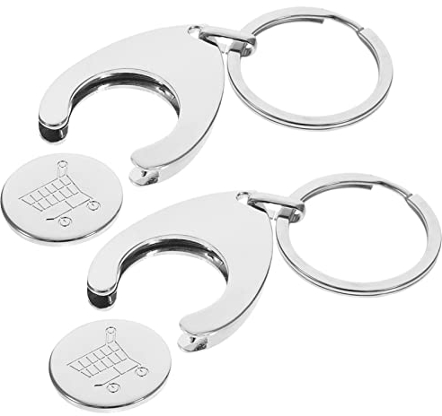 Tofficu 2 Pack Metal Shopping Trolley Token Key Rings Silver