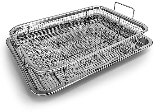QMAAAYS Edelstahl Crisper Tray-Air Fryer Pan Mesh Korb Set Antihaft Ofen Backblech zum Backen knuspriges Huhn Küche Kochen Werkzeug (Edelstahl)
