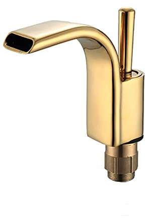 Badezimmer-Wasserhahn mit Wasserfallauslauf, moderner Einloch-Waschraum-Waschtischarmatur, Einhebelmischer für Waschtisch, Waschbecken-Mischbatterie für Wohnmobil-Toiletten-WC-Garderobe (Gold)