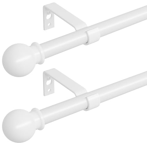 2er Pack Weiß Gardinenstange 300 cm lang, 16mm Durchmesser - Gardinenstange Wandmontage mit Kugelendstück