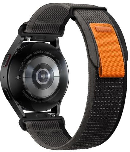 PIOWNN 20 mm slinga, kompatibel med Samsung Galaxy Watch 7 6 5 4 rem 44 mm 40 mm, mjukt nylonflätat elastiskt sportband för Watch 6 Classic/Watch 5 Pro/Watch 4 Classic/Active 2/Watch 3, svart/grå