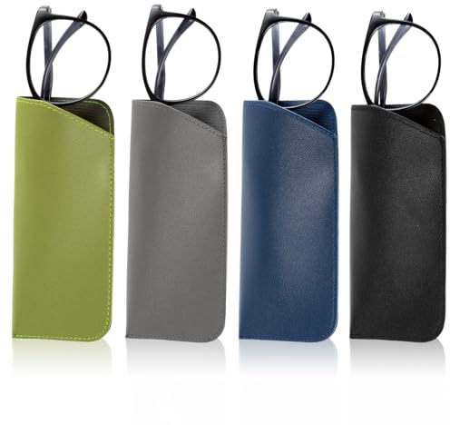 Mabor 4 custodie per occhiali, morbida pelle PU, custodia per occhiali, semplice tasca per occhiali, morbida, portatile, per occhiali da sole, custodia per occhiali da lettura, per donne e uomini