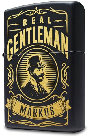 Gentleman Feuerzeug Retro mit personalisierter Gravur, Sturmfeuerzeug | Erstellt mit Zippo Feuerzeug | Vintage Geschenk für Männer & Gentlemen