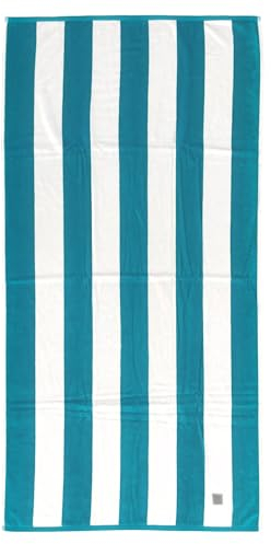 MOMOMUS Strandtuch Baumwolle - Velour 100%, Cabana-Streifen, Ultraabsorbierend - Strandhandtuch, Großes Badetuch Sommertuch, Großes Strandtuch für Schwimmbad - Türkis, 90x180cm