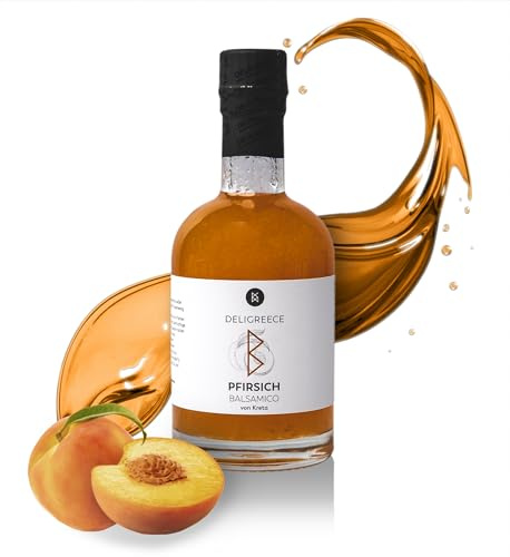 Deligreece Pfirsich Balsamico Essig | Traditionell hergestellter Balsamico von Kreta | Fruchtiger und frischer mit frischen Pfirsichen | Handgemachter Weißweinessig aus Griechenland (250ml)