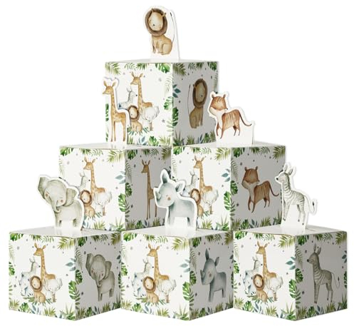 GEBETTER 24 Stück 1. Geburtstag Geschenkboxen, Dschungel Tiere Deko Junge 2. Kindergeburtstag Party Schachtel Süßigkeiten Karton Geschenkschachtel Keksschachtel für Gebäcke Kekse Mitgebsel Geschenk