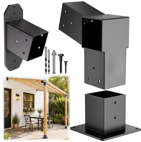 Antsky 2 Pack Stainless Steel 15° Slanted roof pergola Bracket, firewood Sheds roof kit (3-Way End Corner), black