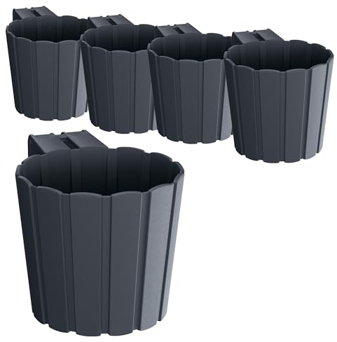 Tymar Balkon Blumenkasten mit Halterungen landhausstil, Balkonkasten lattenoptik, Pflanzkasten Landhaus, 5 Pack, Garten, Terrasse (mit Haken 15 cm)