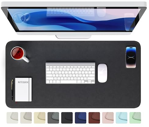 GOMIN Schreibtischunterlage 80x40cm - PU Leder Mauspad Wasserfest & Rutschfest - Laptop Tischunterlage Groß - Leicht zu reinigende Schreibunterlage - Mousepad XXL für Büro und Home-Office - Schwarz