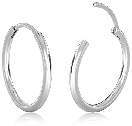 MILACOLATO Pequeños Pendientes de Aro de Plata para Mujer Hombre Hipoalergénico 316L Acero Quirúrgico Cartílago Tragus Helix Sleeper Pendientes de Aros con Bisagras 16G Piercing en la nariz 10MM
