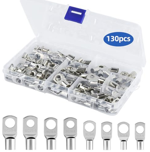 130 Stück Rohrkabelschuh, Kabelschuhe 25mm² 16mm² 10mm² 6mm², Ringkabelschuhe Set, Verzinnte Kupferklemen Ringkabelschuh, Kabelschuhe M6 M8 für Kfz Motorräder Batteriekabel