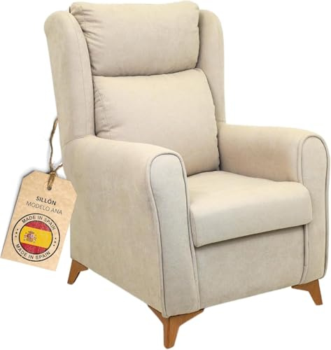 HOME DESIGN & CONFORT® Sillón Modelo Madrid con Respaldo y Asiento Desenfundable para Dormitorio, Salón, etc | Butacas de Salon de Fibra de Silicona (Beige)