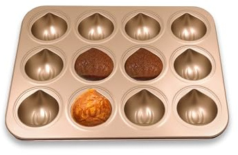 Gurlideo Bandeja para hornear pasteles en forma de castaña, modelo de horno doméstico, herramientas para hornear (12 agujeros)