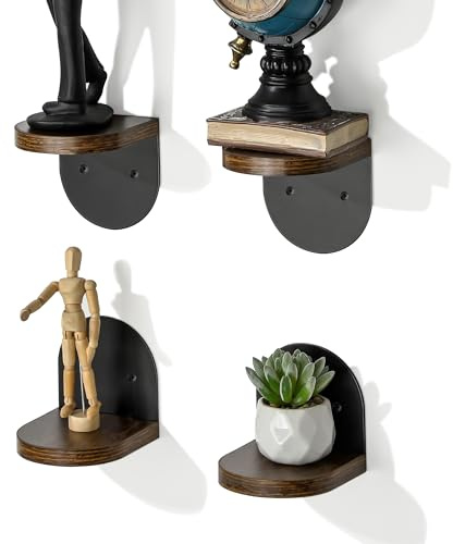 SAYAYO Wandregal Holz Kleine 4er-Set Kleines Regal Wand Schwarz Mini Regal für Kleine Gegenstände Wandmontage Schweberegal für Wohnzimmer Schlafzimmer Badezimmer Küche