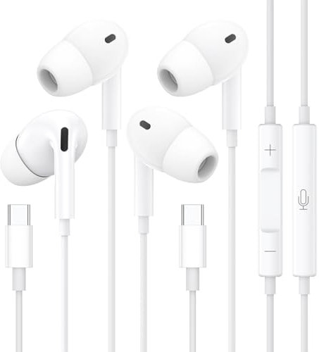 2 Stück USB-C-Kopfhörer,Typ-C In-Ear Ohrhörer mit Mikrofon und Lautstärkeregelung,HiFi Stereo Headset für iPhone 15 ProMax/15 Plus,Galaxy S24/S23/S22/A54,h-uawei,iPad Pro,Pixel,Smartphones und Tablets