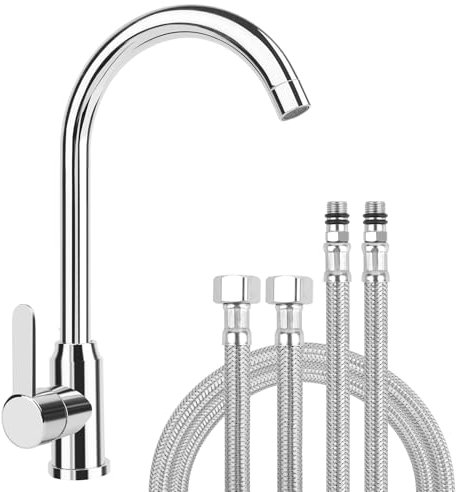 Rubinetto Lavello Cucina Miscelatore Cucina Rubinetto Cucina Miscelatore Lavello Cucina Rubinetti per Lavelli da Cucina in Acciaio Inox Rubinetto Monocomando Girevole 360° con Tubi Flessibili G3/8''