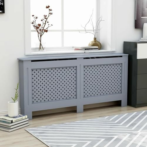 Tidyard Cache-radiateur Anthracite 172x19x81,5 cm MDF, Couvercle de Radiateur, Dessus Lisse Cache Radiateur pour Salon, Chambre à Coucher, Cuisine, Bureau Style B