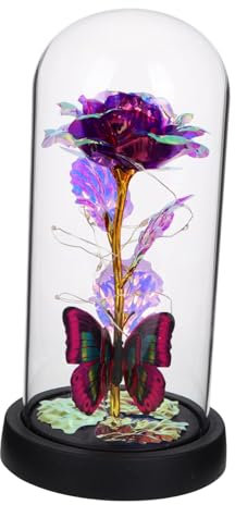 Garneck Rose Éternelle sous Cloche Verre avec Éclairage LED Décoration Romantique De Bureau pour Fête des Mères Et Saint-Valentin Ornement Créatif Et Élégant pour Intérieur