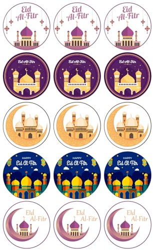 15 x Eid Al-Fitr Party Pack - Edible Wafer or Icing Cupcake Toppers Party Cake Decorations Perfect For Brownies Cookies Muffins & More! (Edible Wafer Card)