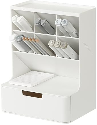 BLUE GINKGO Hive Organizer da Scrivania – Verticale con 6 Scomparti e Cassetti Completi – Porta Penne Salvaspazio, Organizer per Cancelleria, Ufficio, Scuola, Trucco (Made in Korea, Bianco)