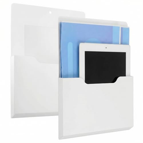 QWORK® 2 pièces porte-documents magnétique, porte-stylo magnétique, porte-brochures mural A4, pour bureau, école et maison, blanc