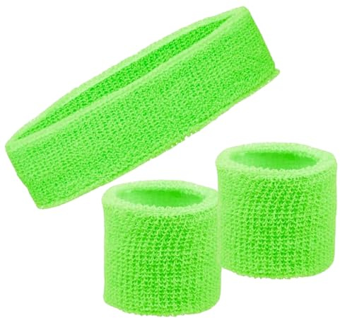 Ensemble de bandeaux absorbants fluo – Bandeau et bracelets rétro des années 80 pour homme et femme – Accessoires de sport pour salle de sport, entraînement, course à pied, tennis, cyclisme