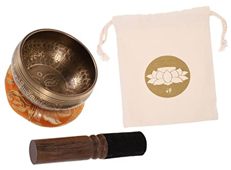 Handgefertigtes Meditationsset mit tibetischen Klangschalen – Kupfer-Klangschale mit Holzschlägel for Yoga-Entspannung und spirituelle Harmonie