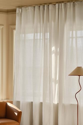 Jotex LINA Linen-Mix Extra Breit 270cm Multifunktionsgardine – Hochwertige Halbtransparente Leinen und Baumwolle Vorhang (1er Pack) - Naturweiß, 270 x 250cm