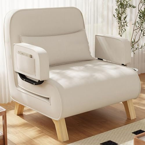 Vikbar Bäddsoffa 3-i-1-Sovstol med Sängfunktion Liggsoffa med Ryggstöd Som Kan Justeras I 5 Lägen för Små hus Lägenhet Kontor(White)