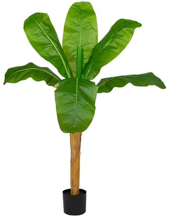 CURBX Pianta Artificiale, Banano Artificiale, Piante Finte Grandi, Albero di Banano in PE con Foglie Decorazione, per Interni Esterno Casa Ufficio Giardino Decorazione(130x100cm)