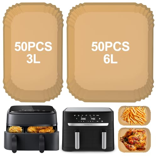 100 ark bakpapper för Philips Airfryer Dual Basket 3 000/5 000-serien Tefal dubbelkammare kompatibilitet 5,2/3,1 l