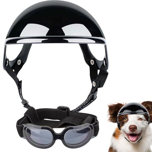 Lunettes pour Chien, Casque Sécurité réglable Respirant avecLunettes, Casque Moto pour Animaux, Lunettes AjustableCasque, Protection pour Chiens Petite et Moyenne Taille pour Moto