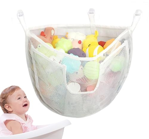 Bath Toys Organizer - Quick Release Bathtub Storage with Large Pocket | Mesh Large Capacity Baby Bin for Kids Shower Toyroom Dorm Cupboard Home Kitchen Living Room Bathroom Swimming
