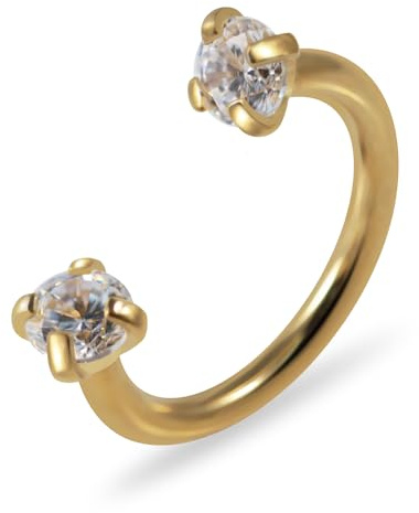 AZARIO LONDON Piercing a forma di ferro di cavallo in acciaio chirurgico 316L, 2,5 mm, con filettatura interna, calibro 18, anello per setto nasale, trago, pietra zirconia cubica, 8mm Diameter
