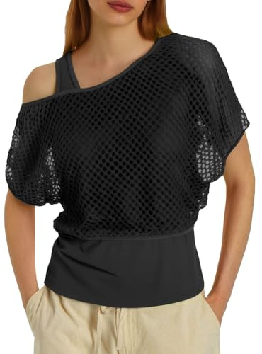 Générique T-Shirt en Maille Filet pour Femme - Haut en Maille Filet - pour Femme - Haut des années 80 - Costume de fête à thème