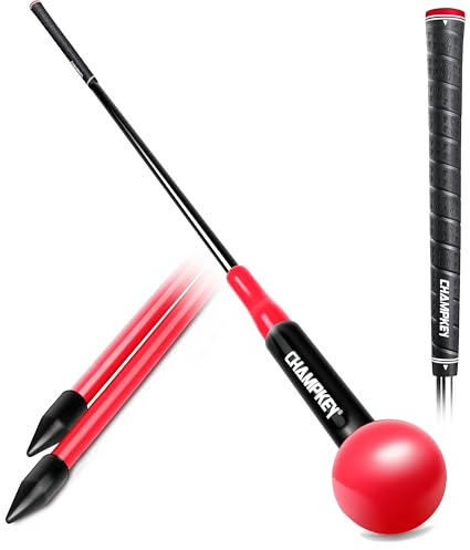 CHAMPKEY Professional Golf Swing Trainer with Customizable Size Grip - Come with 2 Golf Alignment Sticks - Choose Grip Size and Swing Training Aid Length (48 Inches, Midsize（Grip Size）)