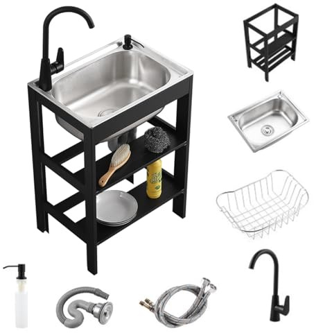 XNXYSMKJ Stainless Steel Sink,Kitchen Sink Unit,Outdoor Sink,Commercial Sink,Utility Sinks,Stainless Steel Sink Units,Free Standing Sink,Garden Sink (48 * 35cm/18.9 * 13.8in)