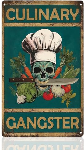 Culinary Gangster Green Metal Sign, Metal Wall Art For Kitchen, Ideal Chef Gifts, Humorous Kitchen Signs Wall Decor, Vintage Tin Decor for Home Bar Cafe Garage Indoor Decoration, 11.8×7.9 Inch