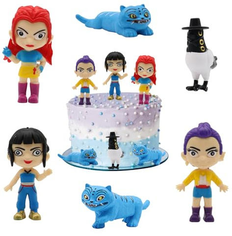 Cake Topper K-Pop Dem0n Hun-ters, 6 Pièces Hunters Cupcake Toppers, Set figurine Kpop Dem0n Hun-ters, Huntrix Figurine Tigre Birds en PVC, Dem0n H-unters Décoration de gâteau, Cadeaux pour Enfants (A)