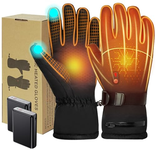 Heated Gloves for Men & Women Rechargeable - 7.4V Electric Heating with 2x 10000mAh Power Banks - Battery Heated Motorcycle, Cycling & Ski Gloves (UK)