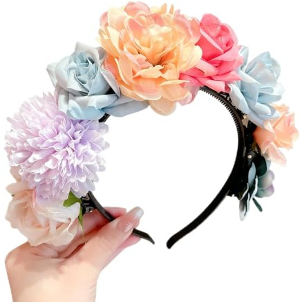 OZNXWRYY Blumen Haarreif für Damen und Mädchen, 11,5 cm Breite, Elastisch und bequem, Pastellfarbene Blumen, Ideal für Partys, Hochzeiten und Fotoshootings