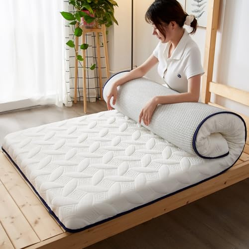 Traditionelle 5 cm dicke Latex-Futonmatratze mit elastischem Band, 130 x 190 cm, bequeme Bodenpolster, gepolsterter Bettbezug für Schlafzimmer, weiches Schlafkissen.