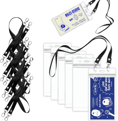 Ruayia 6 Stück Ausweishüllen mit Schwarzen Schlüsselband, Wasserdicht Ausweishüllen 13.2 * 20cm, Transparenter PVC ID Kartenhalter für Studenten Mitabeiter, Business, Ausstellung & Büro