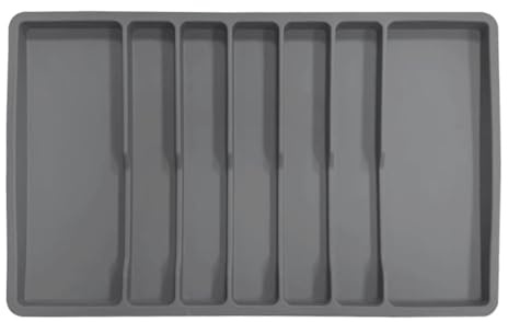 Range-couverts pour argenterie - Organiseur de tiroir idéal pour la cuisine avec silicone et couverts en silicone et grands ustensiles de cuisine (gris)
