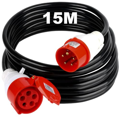 TEOV CEE Verlängerungskabel 15M, IP44 5G 2,5mm² Starkstromkabel Gummi, 400V 16A CEE Starkstromkabel für Baustellen Gewerbe Außenbereich Landwirtschaft