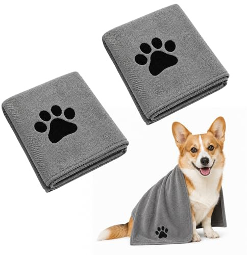 soodyoow 2 Pezzi Asciugamano per Cani, 35x75 cm Asciugamano Cane, Asciugamano Microfibra, Copertina Cane, Coperta Animali per Cani e Gatti di Piccola e Grande Taglia (Grigio)